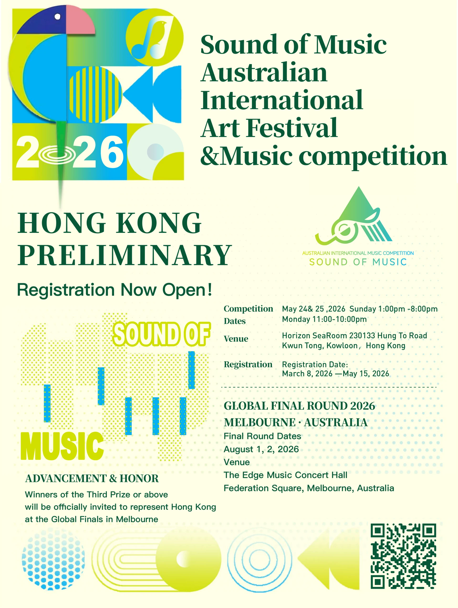 Sound of Music Australian International Music Competition - Hong Kong preliminaries May 24-25 2026, Melbourne finals August 1-2 2026